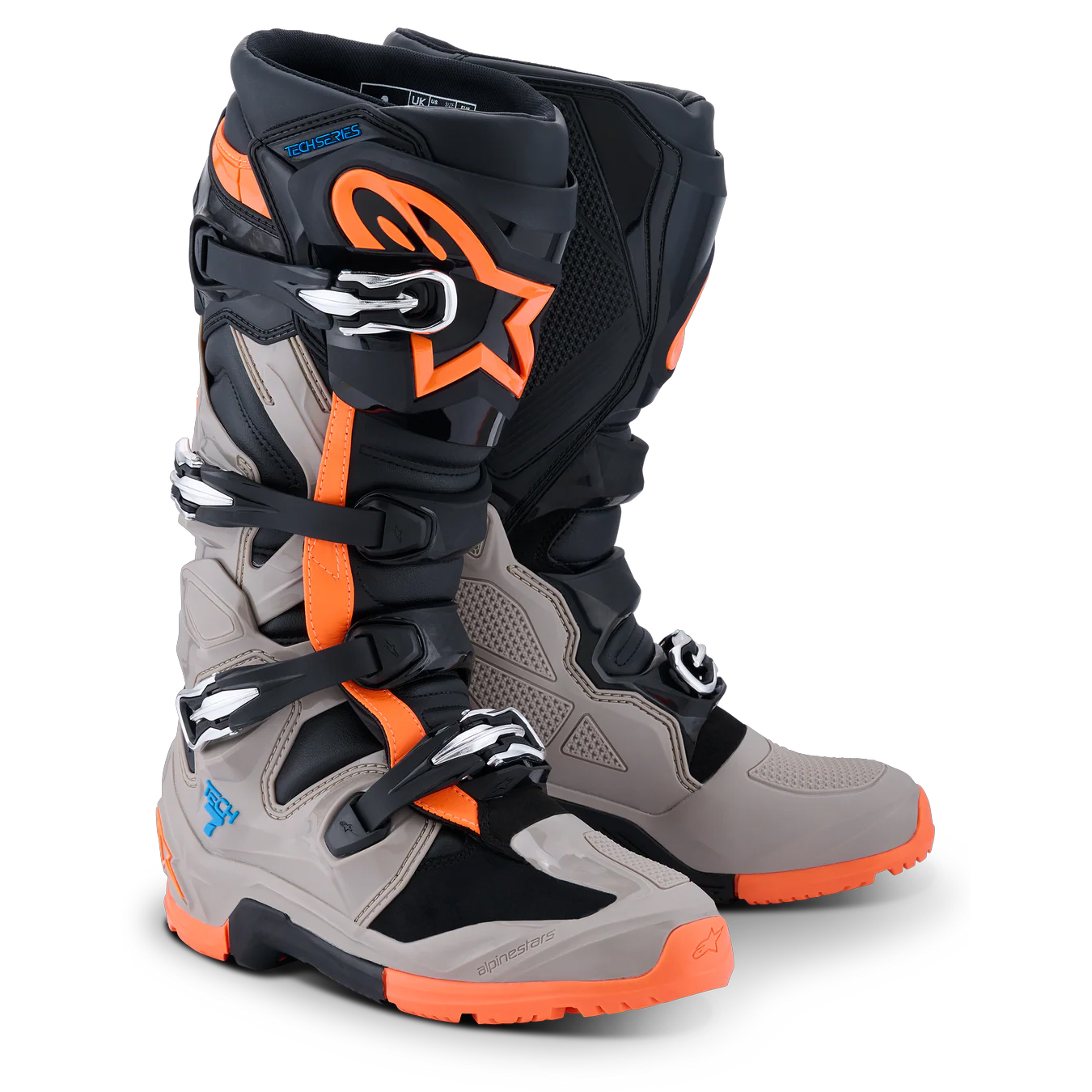 2026 Alpinestar Tech 7 Enduro Boots Black/Warm Gray/Orange Fluo
